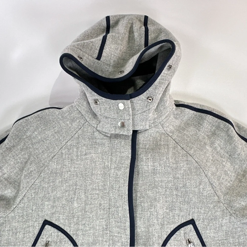 J. Crew Italian Stadium Cloth Hooded Wool Peacoat Womens 14 Gray Minimalist - Picture 4 of 14